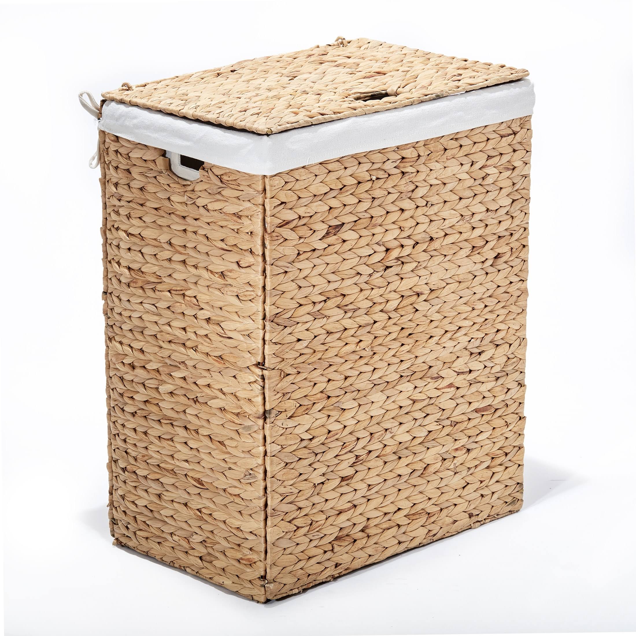 df5108aff102321ecae5f0c2778e1e7a02d1d36915b5d061d4b982be5cefeae9.jpg Seville Classics Lidded Foldable Water Hyacinth Portable Rectangular Laundry Hamper Basket with Washable Liner - Image 1