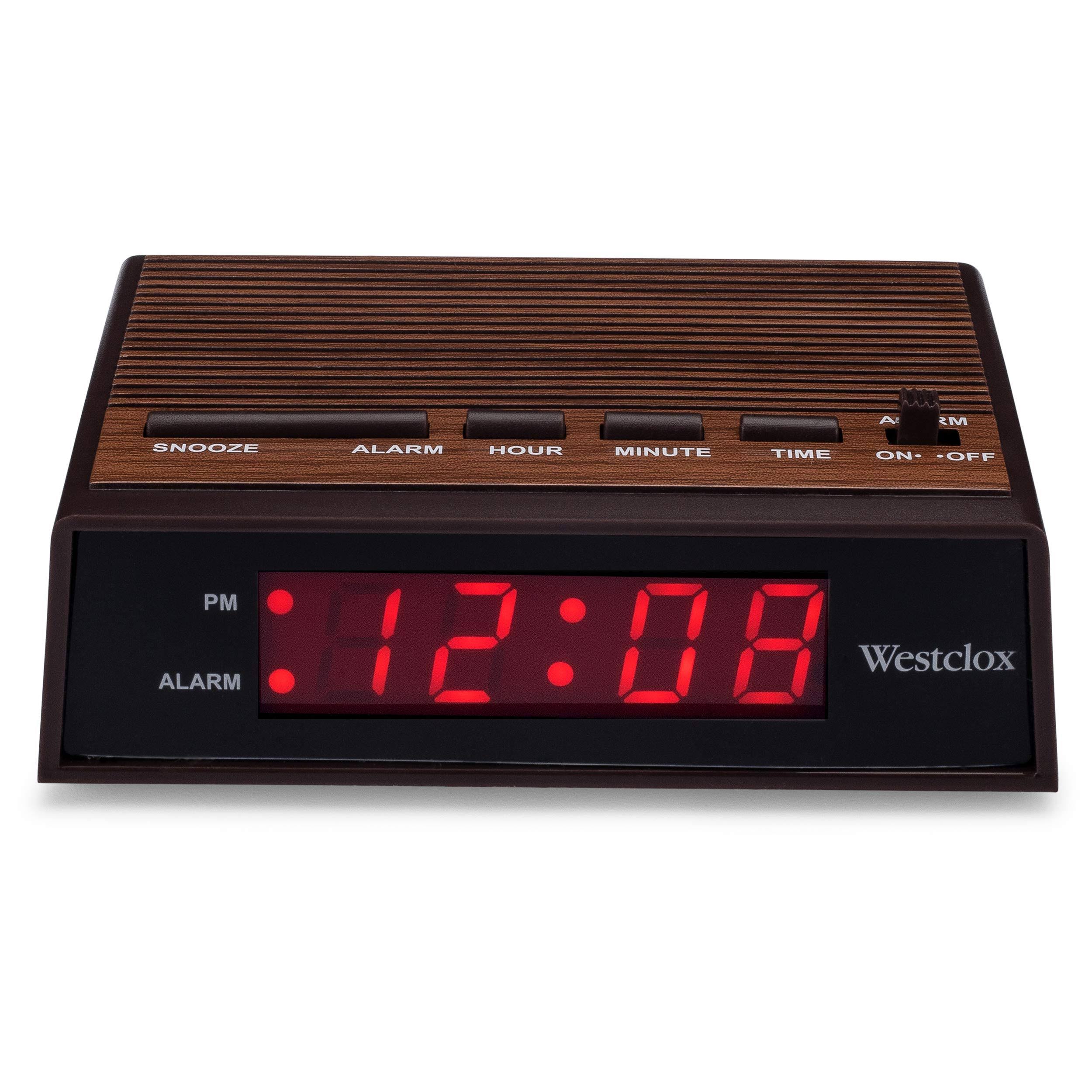df845f8e9d29e147688467c5a7e30496c002fa9401e30514ec2a9c65d1825406.jpg Westclox .6" Retro Wood Grain LED Alarm Clock 22690 - Image 1