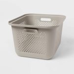 Brightroom Medium Decorative Plastic Bin with Cutout Handles Gray