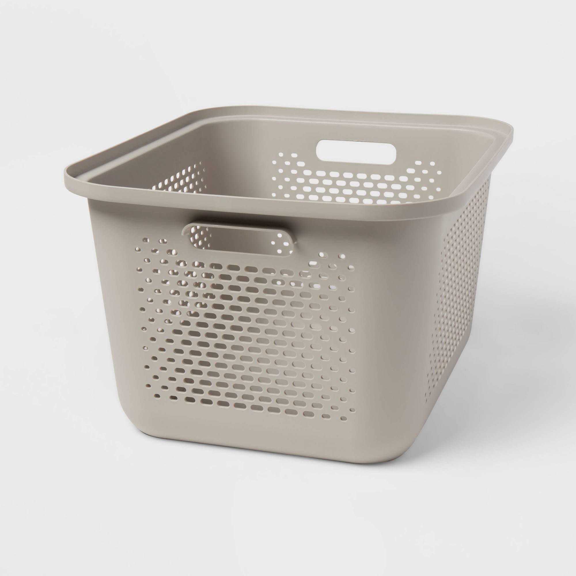 df9cf00eb27673eb84858d4e6588c6cd762ad265fd268af974a441ef3c8c228e.jpg Brightroom Medium Decorative Plastic Bin with Cutout Handles Gray - Image 1
