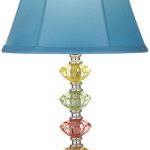 360 Lighting Bohemian Accent Table Lamp Stacked Clear Colored Glass Teal Blue Bell Shade for Kids Room Bedroom Bedside