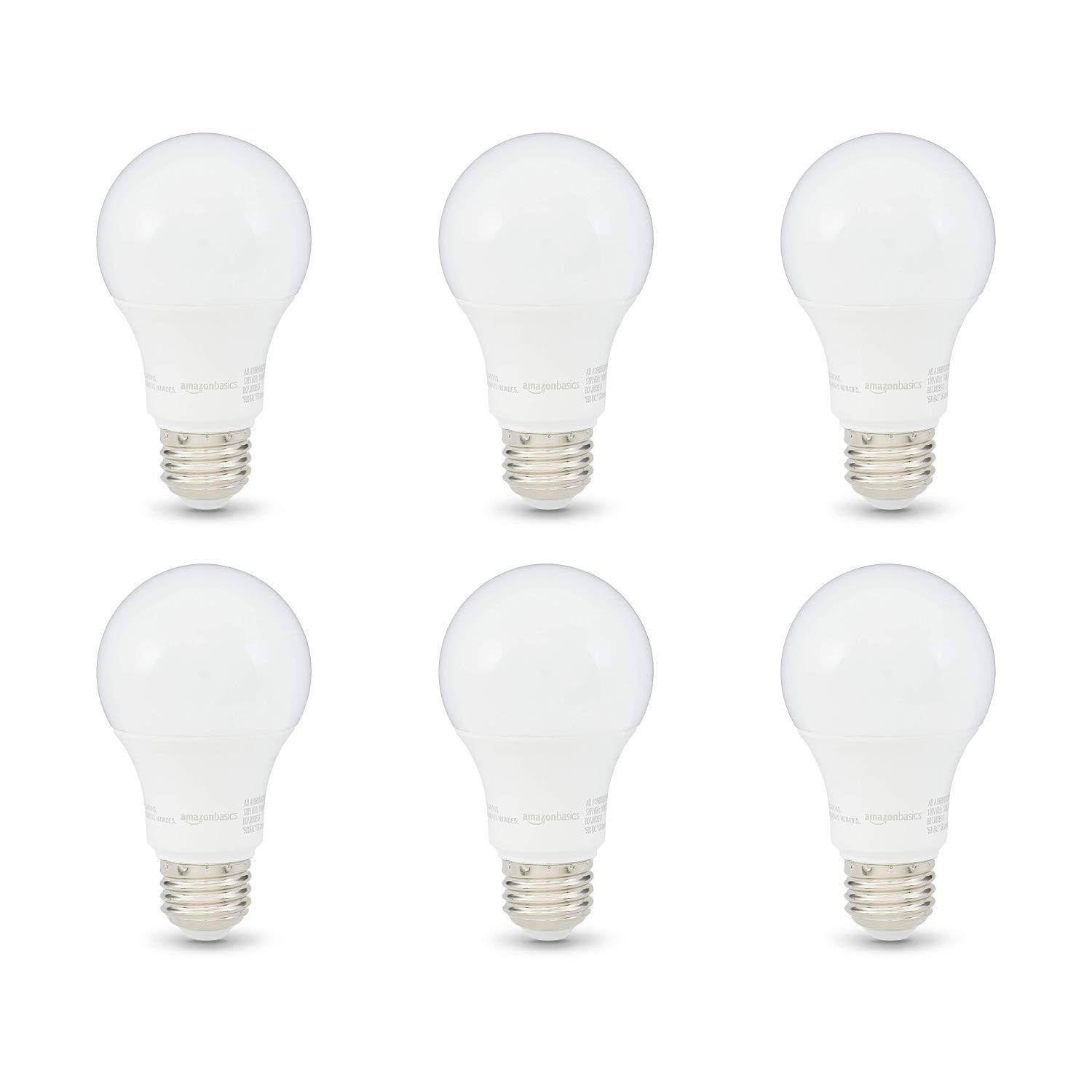 dff3a0d11671cafb4bbfab45e859dbeed880a0b4ad83993c3859ca070e764703.jpg Amazon Basics 60W Equivalent, Soft White, Dimmable, 10,000 Hour Lifetime, A19 LED Light Bulb | 6-Pack - Image 1