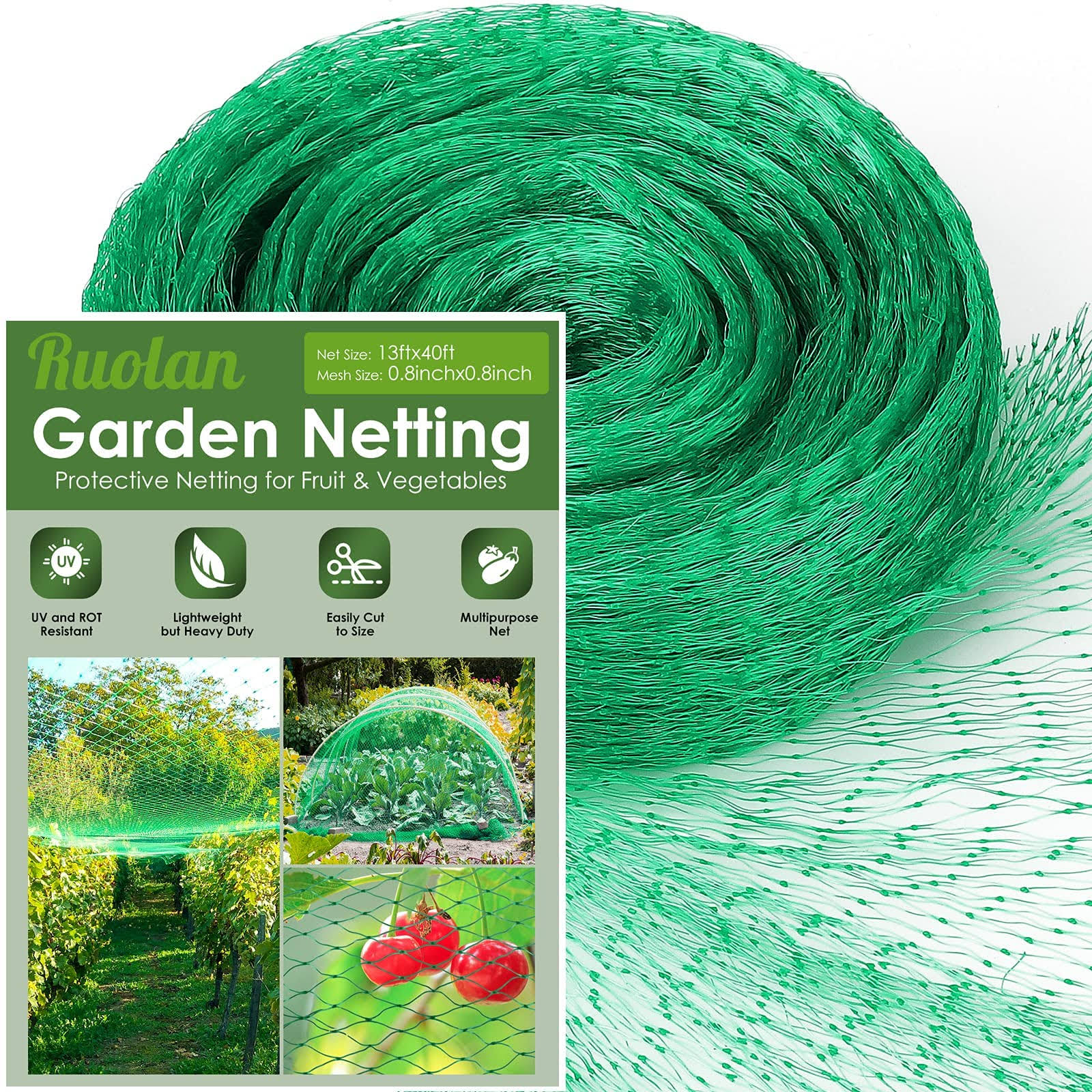 dff9b4331ffc3c5496e3ff0306ec5dd3ea11f92c3a6ff7421816982fb02e98db.jpg Ruolan Bird Netting for Garden Protect Vegetable Plants and Fruit Trees,Plastic Trellis Netting for Birds, Deer,Squirrels and Other Animals - Image 1