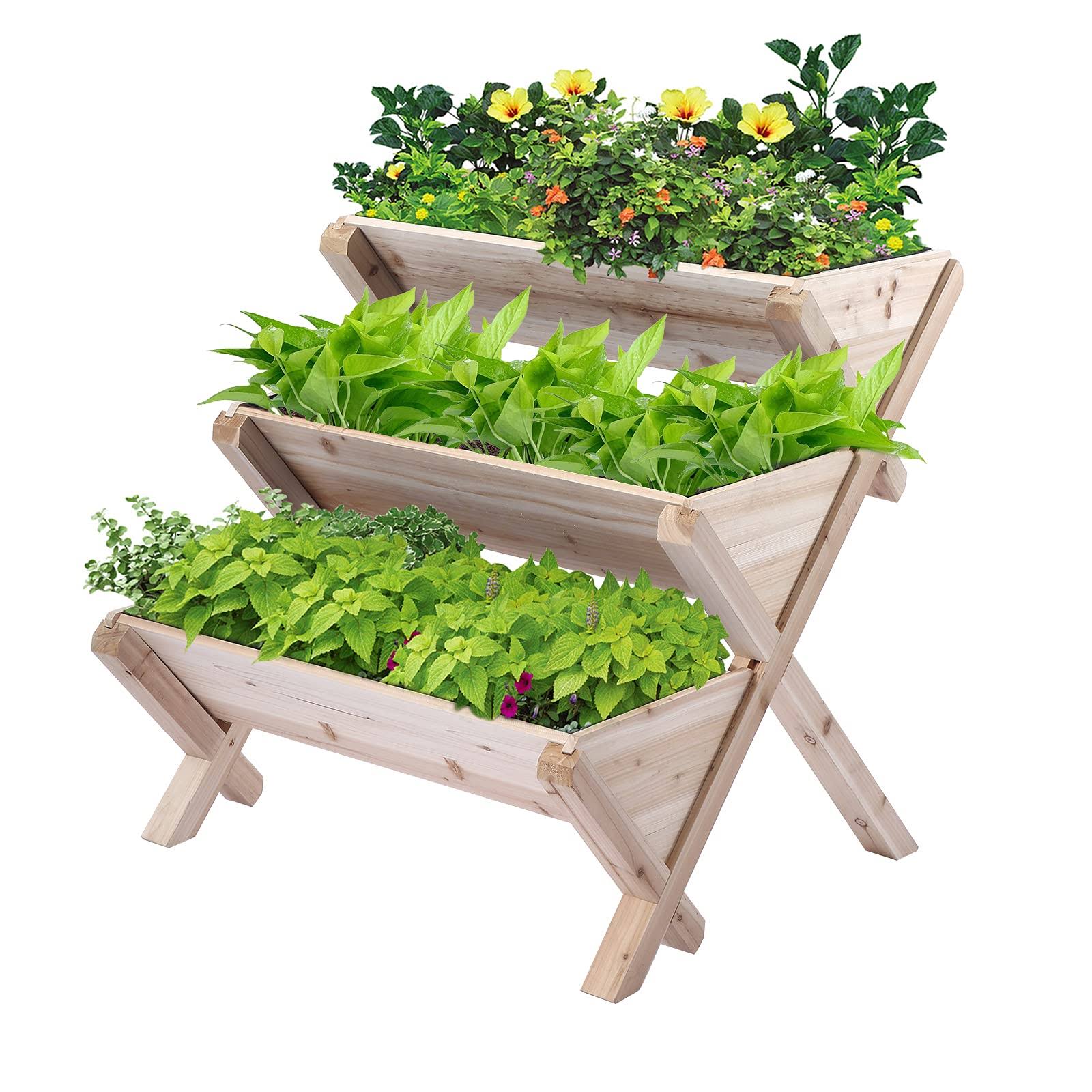 e001b3ba1c0dd0807adf5c9f52172fe4255feb0108fc53514af22bd29df12637.jpg Notume 3 Tiers Wooden Vertical Raised Garden Bed with Legs ,Planter Raised Beds Kit for Flowers Herbs Vegetables, Natural - Image 1
