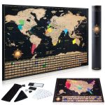 Scratch Off World Map Poster + Deluxe United States Map -Includes Complete Accessories Set & All Country Flags - Premium Wall Art Gift for Travelers