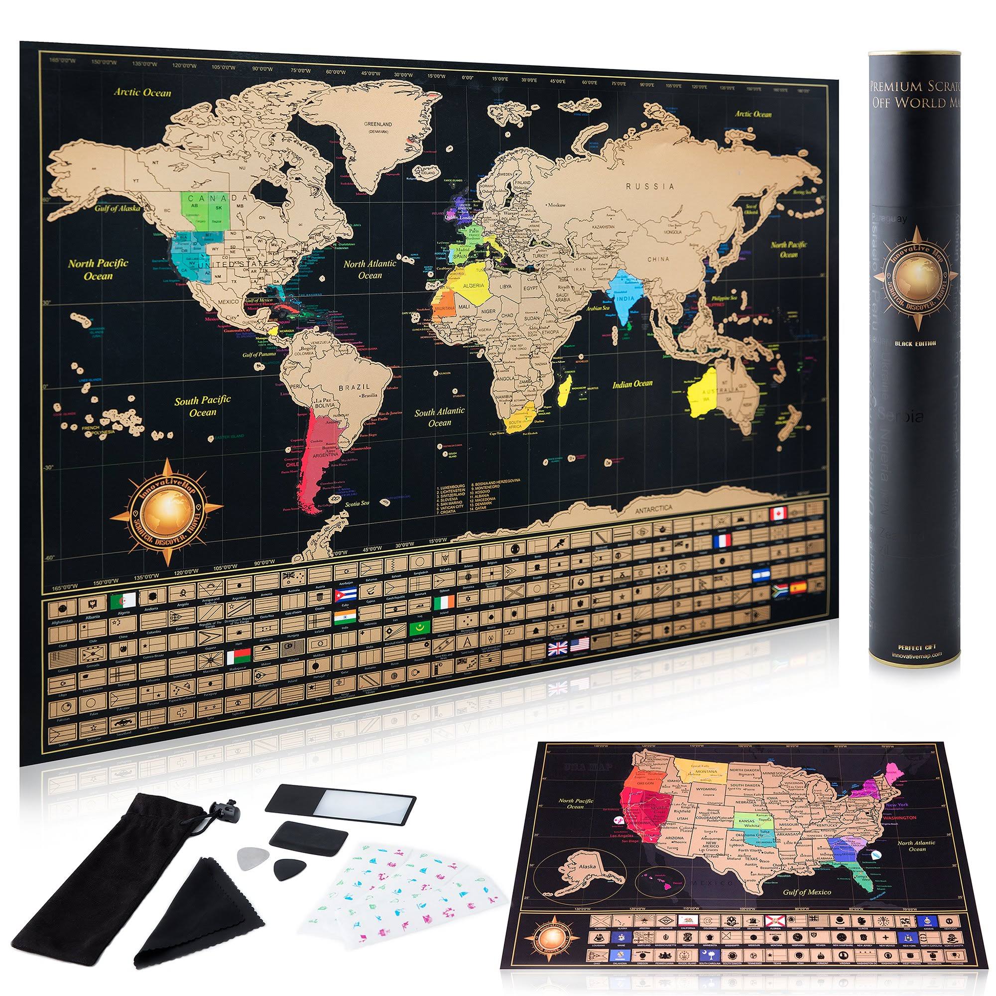 e00883c4999cdf00df12717f3d490c759de249b435c051c9380d6668948e73b4.jpg Scratch Off World Map Poster + Deluxe United States Map -Includes Complete Accessories Set & All Country Flags - Premium Wall Art Gift for Travelers - Image 1