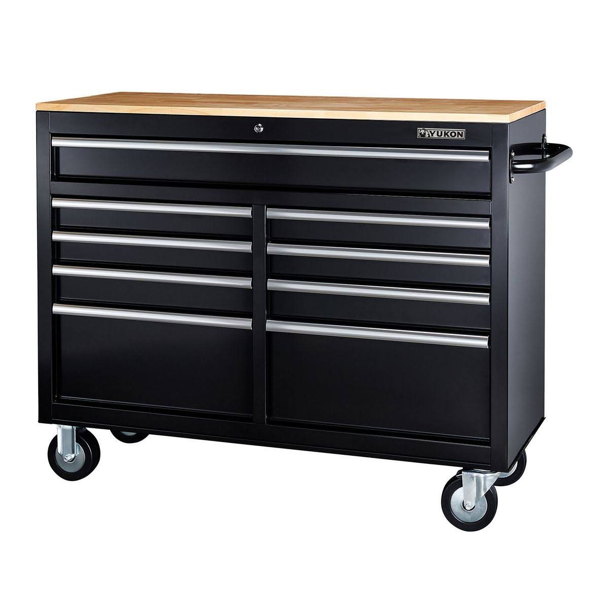 e01812dd3aeb5f25441d756b2408e8599efbda2e4405eafcd213b54a419e3c43.jpg 46 in. 9-Drawer Mobile Storage Cabinet with Solid Wood Top. Black-Instock - Image 1