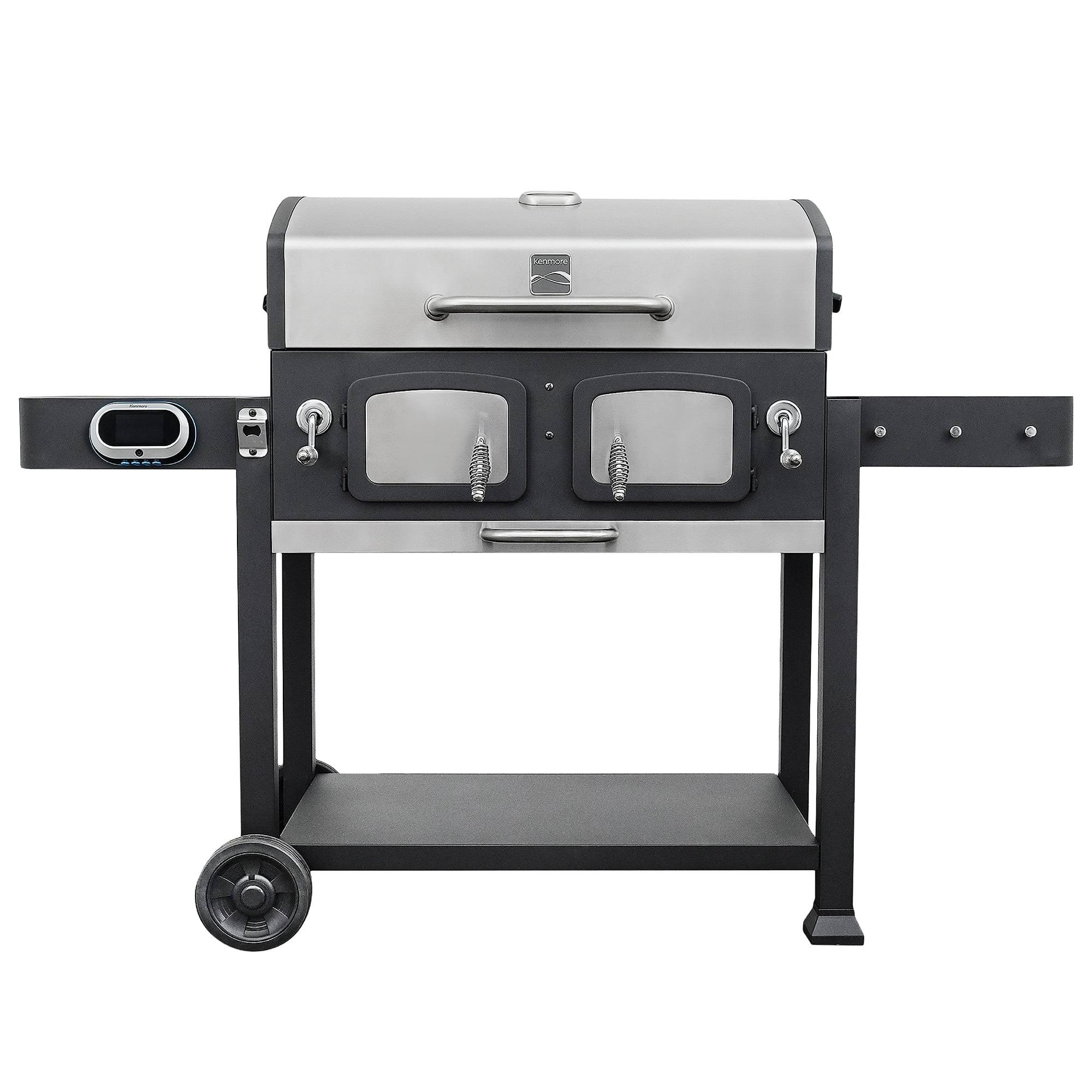 e0197dfd64fe3d764a380b714a13397c7e135561a20bef9c05ea82231d30984c.jpg Kenmore 32-Inch Smart Charcoal Grill with Bluetooth Meat Thermometer, LCD Display, and Temperature Probes, Stainless Steel/Black - Image 1