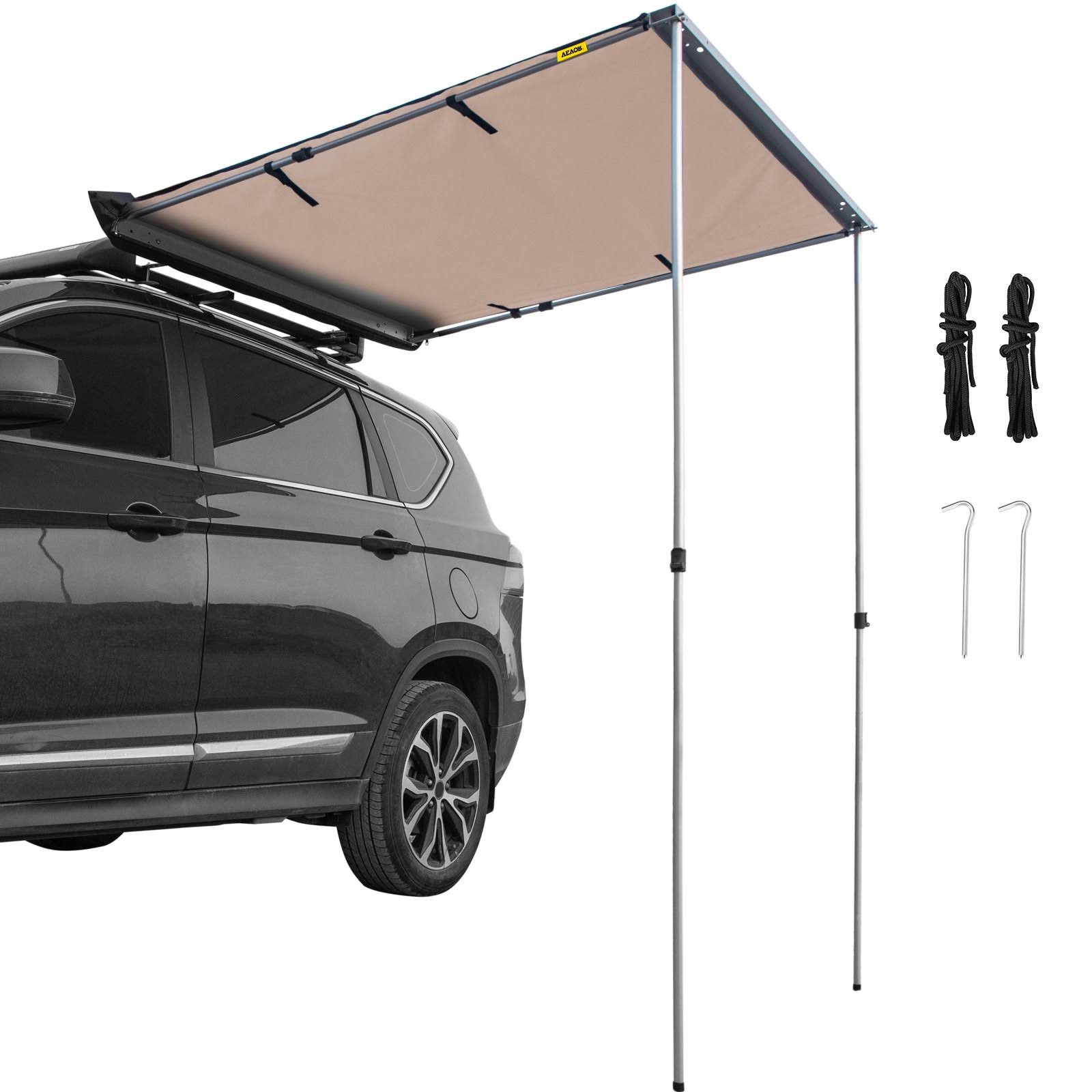 e0203b1191ec06468e56074dd0ed5f7ac533b36a98de63112b80df18da75f134.jpg VEVOR Car Side Awning, 5'x6.5', Pull-Out Retractable Vehicle Awning Waterproof Uv50+, Telescoping Poles Trailer Sunshade Rooftop Tent w/ Carry Bag - Image 1