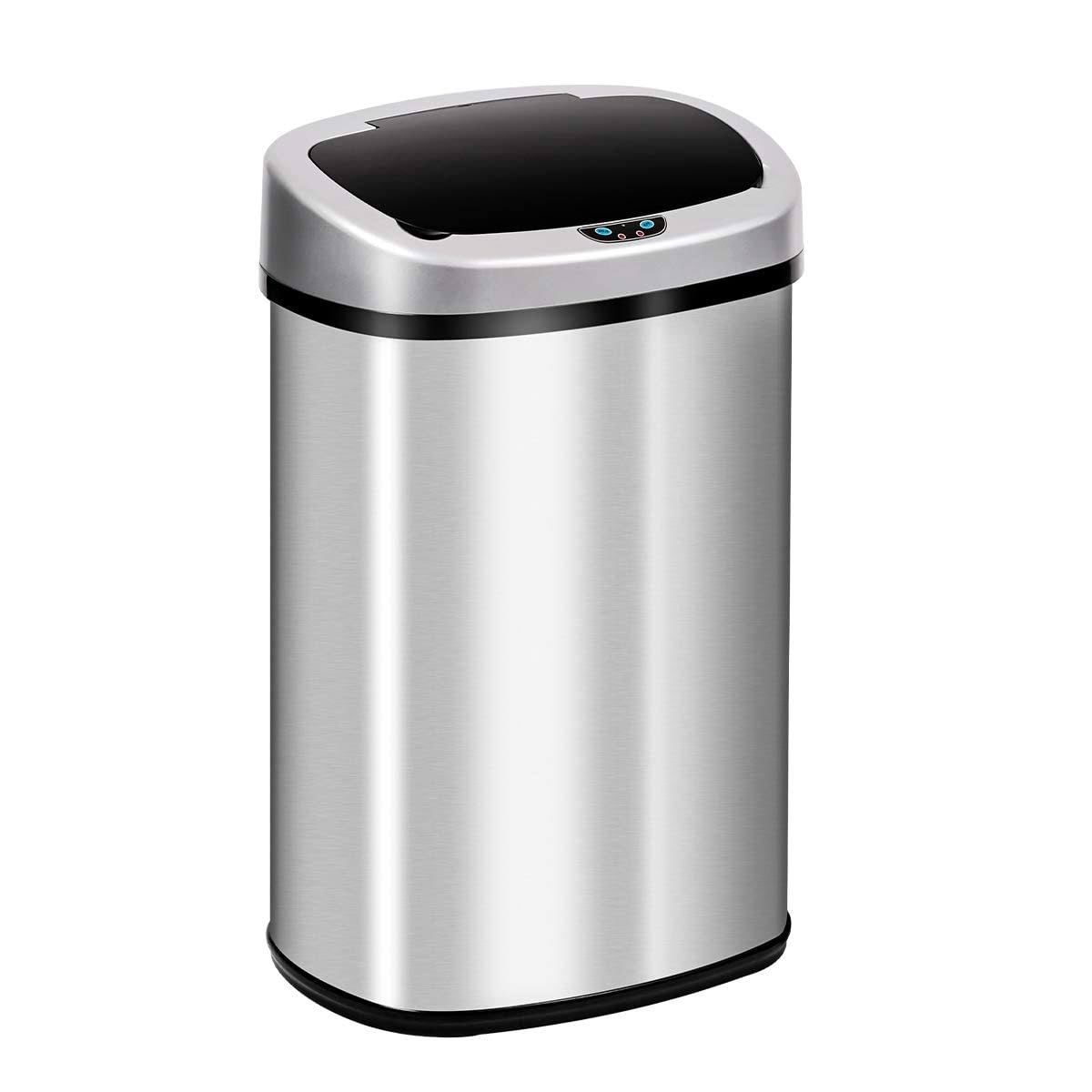 e055c7dcbc8f1a52820f5ddacd8ed9fe5bd8e67e604b1c18d611816fc29a81cc.jpg 13 Gallon Kitchen Trash Can Touch Free Automatic Stainless Steel Trash Can Electronic Touchless Motion Sensor Automatic Trash Can with Lid Home - Image 1