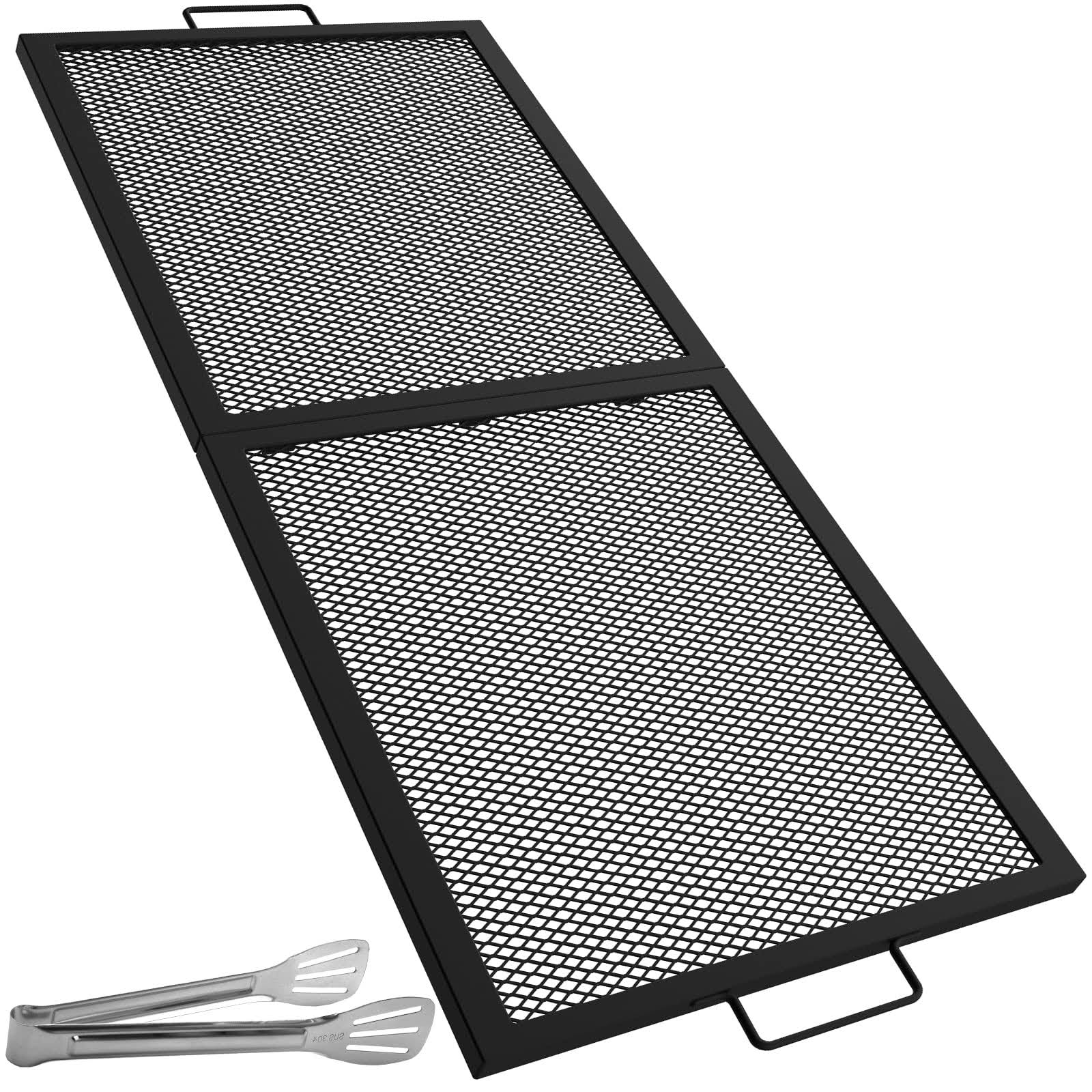 e0616494f303fa474b55303f9b31efbfe464ccb93e9225d7289358c480640a29.jpg VEVOR Fire Pit Cooking Grill Grate 36 x 15 in Foldable Rectangle Campfire BBQ Rack Heavy Duty X-Marks with Portable Handle & Support Wire for - Image 1