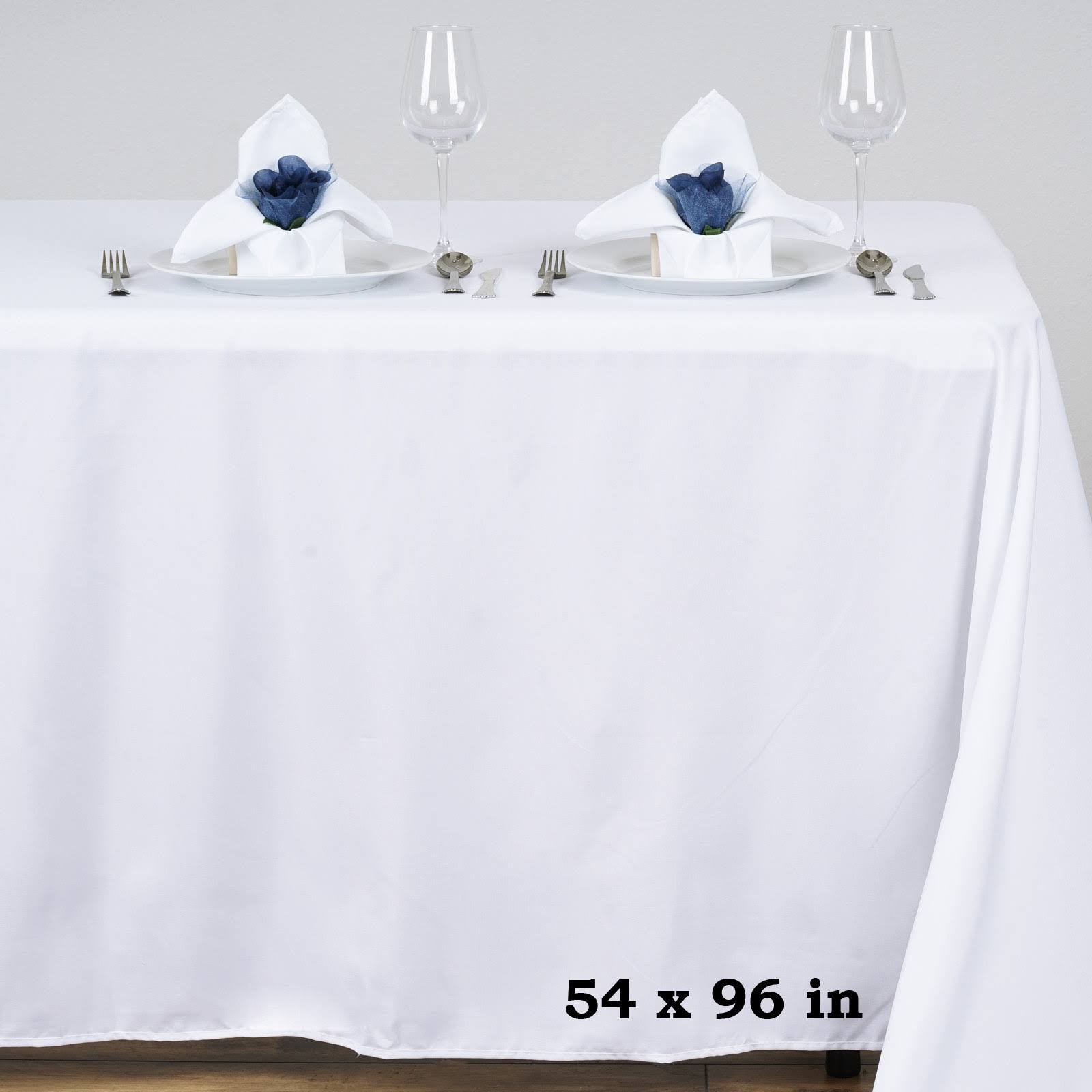 e06348a775641943c52de2f465df5253560eeb42023da2f7df1d093c7f7a269f.jpg Efavormart White 54x96" Polyester Rectangle Tablecloths - Image 1