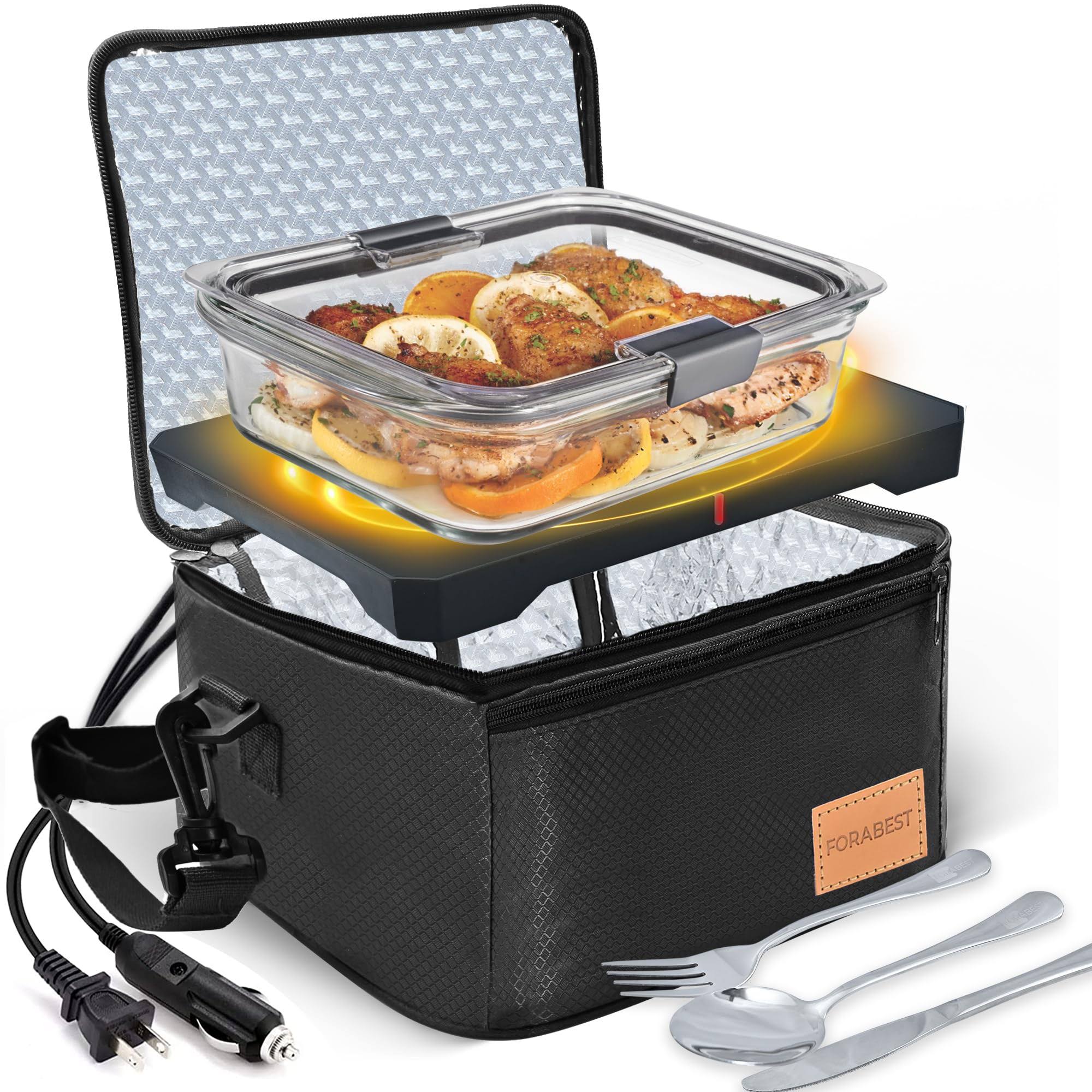 e07b89dc5e18d7ea854484e331a7067082eb404c92be5e25d5eb33d65eb9c2ca.jpg FORABEST Portable Microwave Food Warmer - 12V/24V,110V/220V Fast Heating Portable Food Warmer Lunch Box, Personal Portable Oven Electric Lunch Box - Image 1