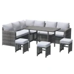 AECOJOY 7 Pieces Outdoor Wicker Rattan Dining Sofa Set, Light Grey