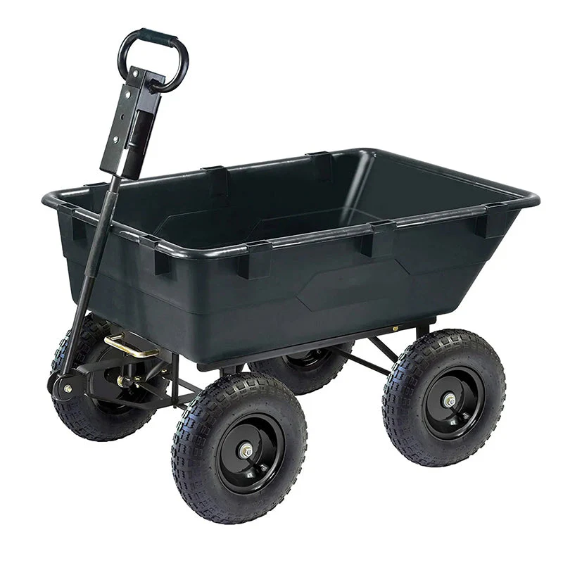 e0901349432bcb302ab094e543fb545ee55d11f45ea1256a3892ad213707110f.webp GOR866D HeavyDuty Garden Poly Dump Cart with 2In1 Convertible Handle. 1.200Pound Capacity. 40Inch by 25Inch Bed. Black Finish - Image 1