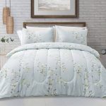 Exclusivo Mezcla 3-Piece Flower King Size Comforter Set, Microfiber Bedding Down Alternative Comforter for All Seasons with 2 Pillow Shams, Baby Blue