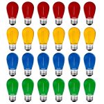 Meconard 24Pack S14 Colored LED String Light Bulbs, 1watt Plastic Shatterproof Waterproof Outdoor Indoor Replacement Bulbs for Home Decor, E26 Medium Base,