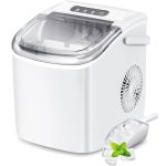 Crzoe Countertop Portable Ice Maker Machine with Handle 9 Bullet-Shaped Ice Cubes Ready in 6 Mins 26Lbs/24H Self-Cleaning Function with Ice Scoop and