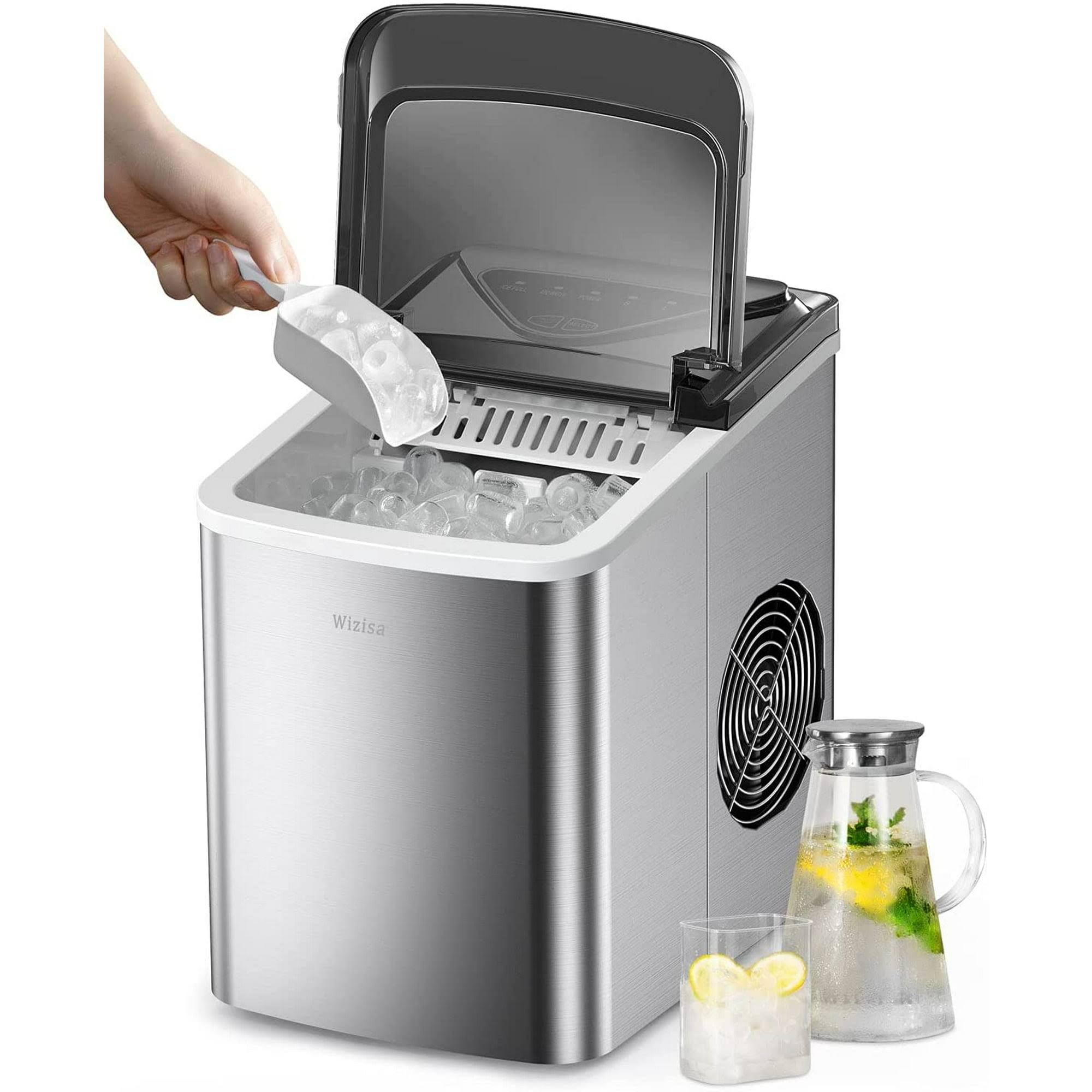 e0c086f6c884bd71522ec0088a336b0f6d5bb98d5cce6d534e86671ab166bf7e.jpg WY 26 lb Countertop Ice Maker with Self-Cleaning Silver - Image 1