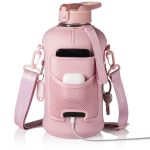 Shazo Kitchen Half Gallon 2.2L Water Bottle with Straw 74oz Large Gym Water Bottle with Storage Sleeve, Bottle Brush, Builtin Wallet, Pockets for