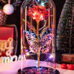 Pusuny Gifts for Women, Galaxy Glass Rose Flower Forever Eternal Crystal Light Up Rose in Glass Dome with Butterfly Birthday Gifts for Mom Wife