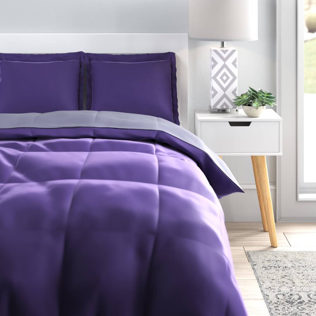 e0ff03bb32e2131c577364518a768f1b0fd5a09099b70d2f229c72fad0bfe4c7.jpg Wynton Microfiber Reversible 3 Piece Comforter Set Ebern Designs Color: Purple, Size: Full/Queen Comforter + 2 Standard Shams - Image 1