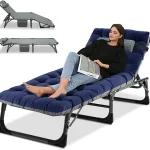 Slsy Folding Sleeping Cots Bed with 2 Sided Mattress & Pillow, Folding Camping Cot, Adjustable 4 - Position Folding Lounge Chair