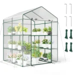 Portable Mini Walk-in Greenhouse with 3 Tiers 8 Shelves, PVC Cover, Roll-Up Zippered Door & Heavy-Duty Metal Frame for Indoor Outdoor Garden Yard
