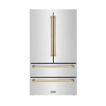 ZLINE 36" Autograph Edition 22.5 Cu. ft Freestanding French Door Refrigerator with Ice Maker in Fingerprint Resistant Stainless Steel with Gold