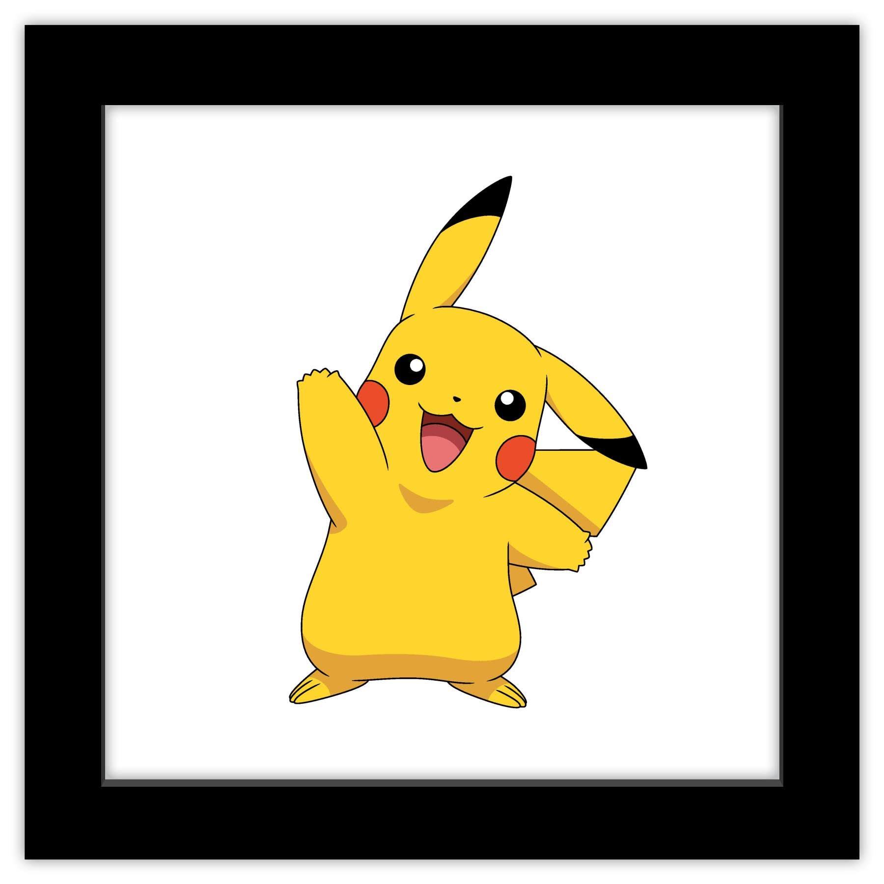 e1ca72735094f355064dfec3929870cc26d0970f16f530fd9522d57ef35e0859.jpg Trends International Gallery Pops Pokemon - Pikachu Waving Pose Wall Art, Black Framed Version, 12'' x 12'' - Image 1