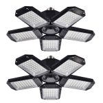 Mefflypee 2 Pack LED Garage Lights, 120W Deformable LED Garage Ceiling Lights with 5 Adjustable Panels, 12000lm E26 LED Shop Lights for