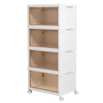 4 Tier Plastic Storage Bins with Lids 23qt, Stackable Storage Containers with Wheels, Folding Storage Boxes, Collapsible Storage Bins, Closet