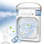NTMY Portable Air Conditioner Fan, Mini Evaporative Air Cooler with 7 Colors LED Light, 1/2/3 H Timer, 3 Wind Speeds and 3 Spray Modes for Office, Hom