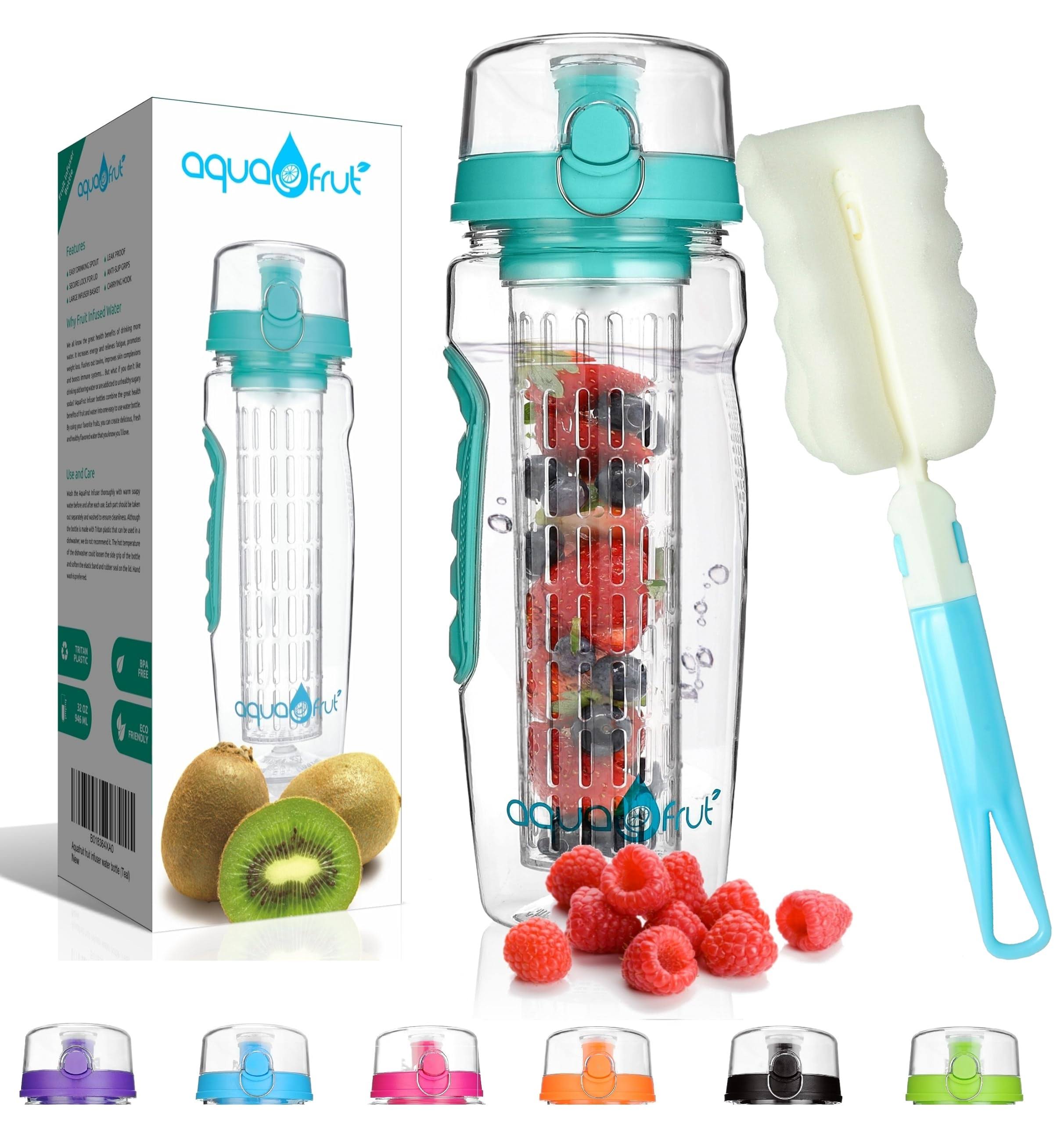 e29d9018d312ebd8d54890e12d91e9c6d5f9ce382a17314e1fe298447235d54e.jpg AquaFrut 32oz Fruit Infuser Water Bottle (Teal) - Image 1
