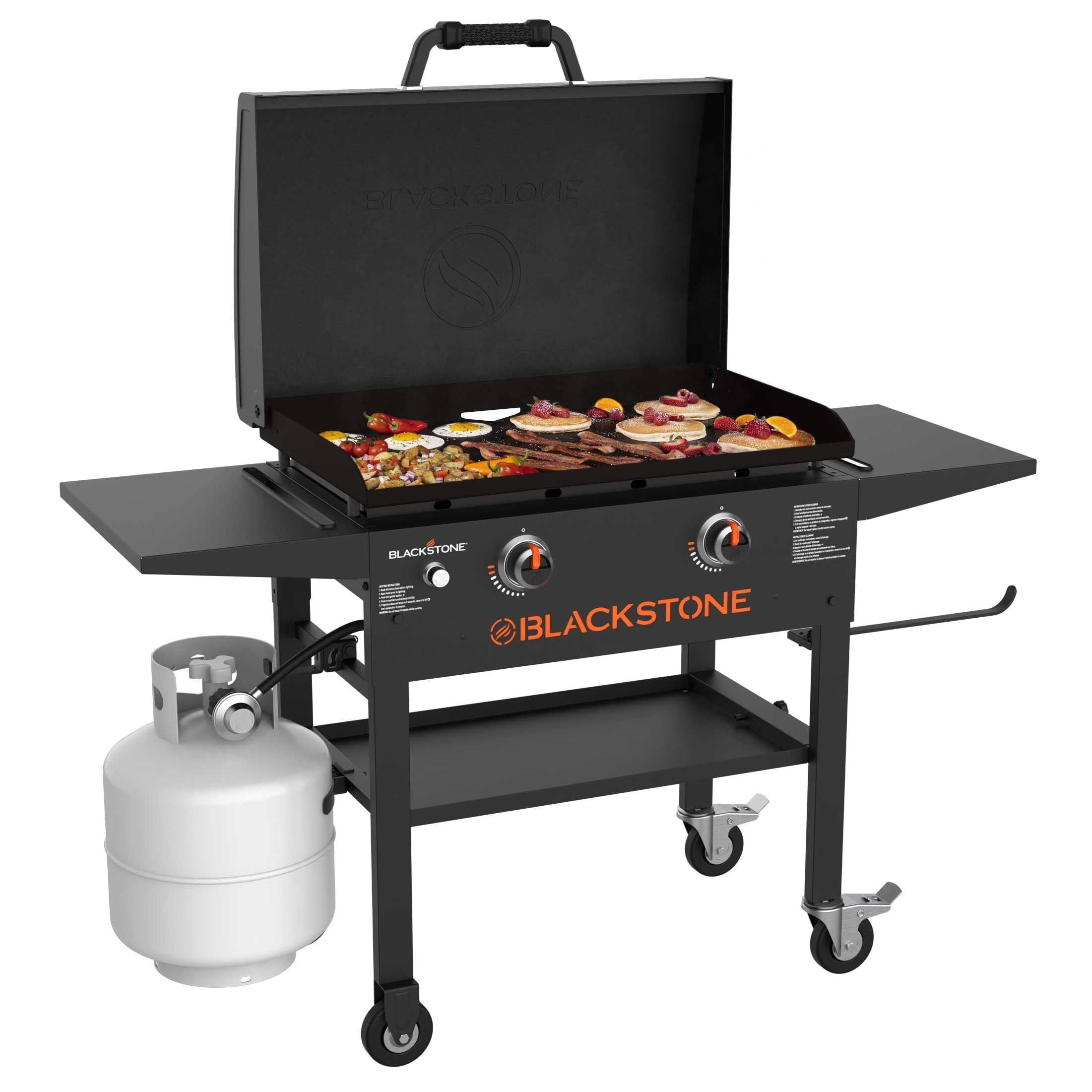 e2c66c4f2a8fc62de8c79a063eecc6f2b10dbc0fb086e0f20722caae531a4c45.jpg Blackstone 2-Burner 28 Propane Griddle with Hood and Omnivore Griddle Plate - Image 1