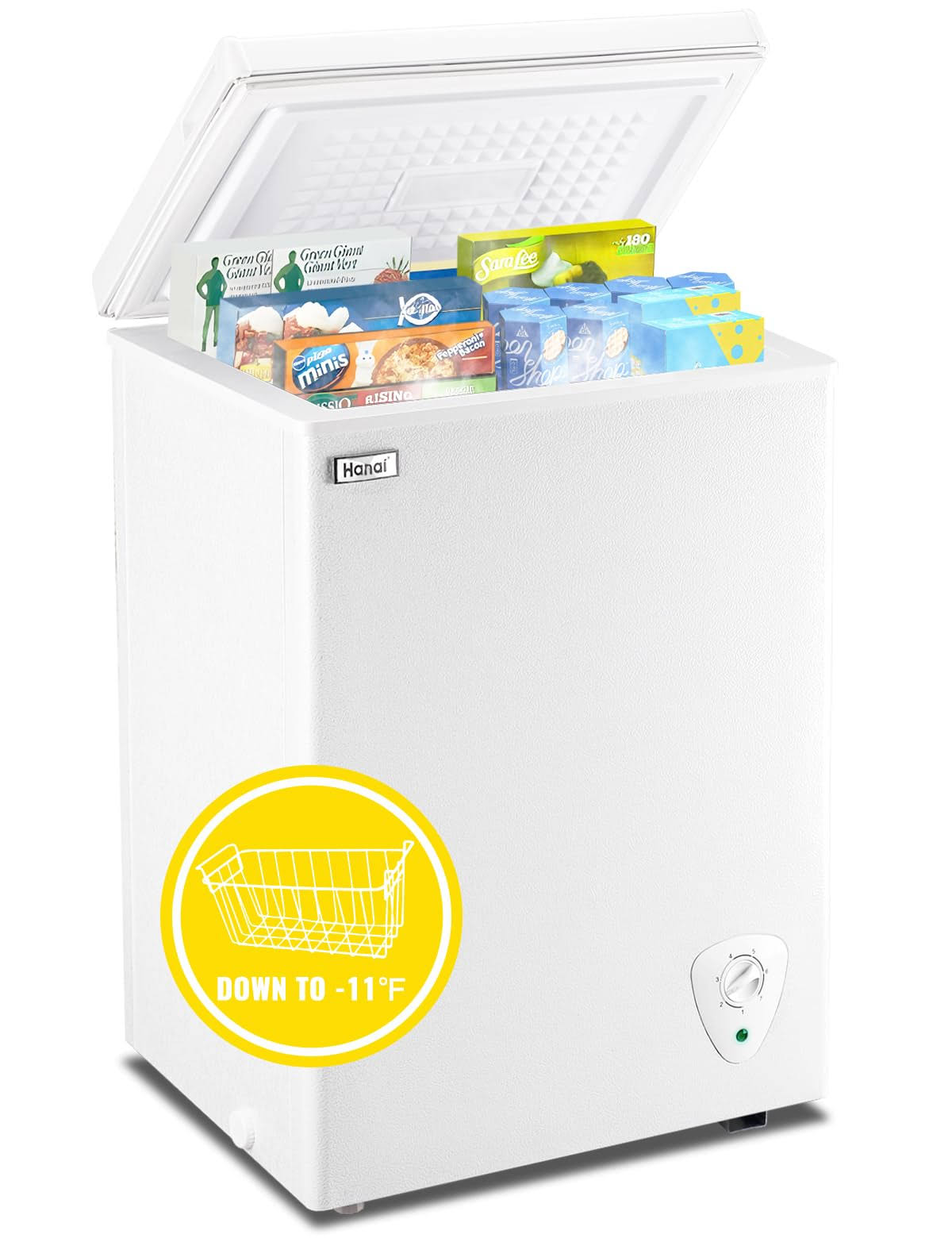 e30512b0717405db38b1316b8965d6f034bd89a9bbb6f891ddfbe82edba32fa7.jpg 3.5 Cubic Feet Chest Freezer Small Deep Freezers with Removable Storage Basket Free Standing Top Door Compact Freezer 7 Gears Temperature Control - Image 1