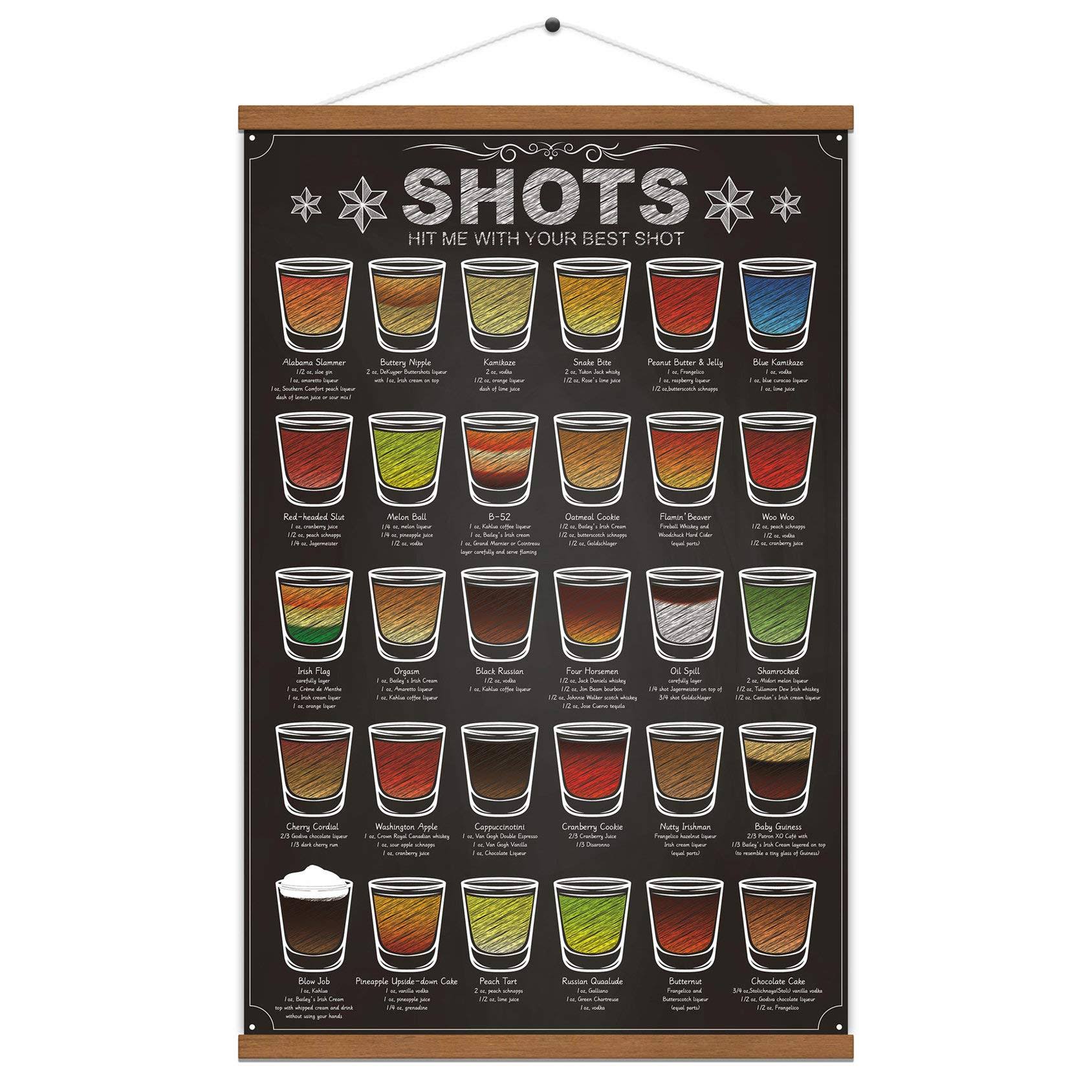 e316ec854b8532abb37909885df304647eeddb792ed70e2eea7c25814192b23e.jpg WEROUTE 30 Shots Mixology Canvas Print Poster Cocktail Recipes Infographic Drink Designed Bar Pub Themed Kitchen Home Wall Decor 15.7 x 27 inch - Image 1