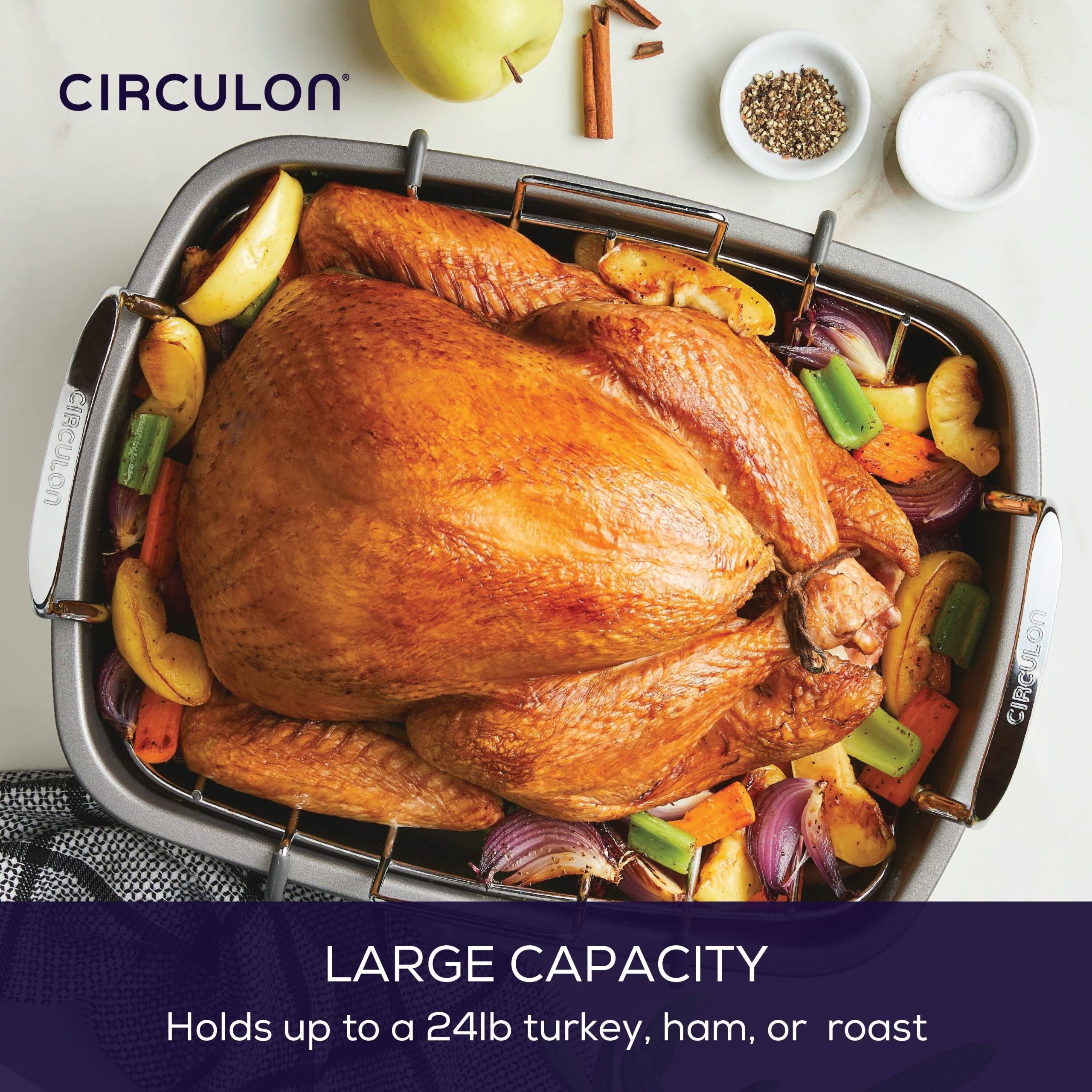 e32c692fb7f75148fab392bb30dcaadb4f549da82023bdaf4000d3998d22734c.jpg Circulon Nonstick Bakeware 17" x 13" Roaster with U-Rack - Image 1