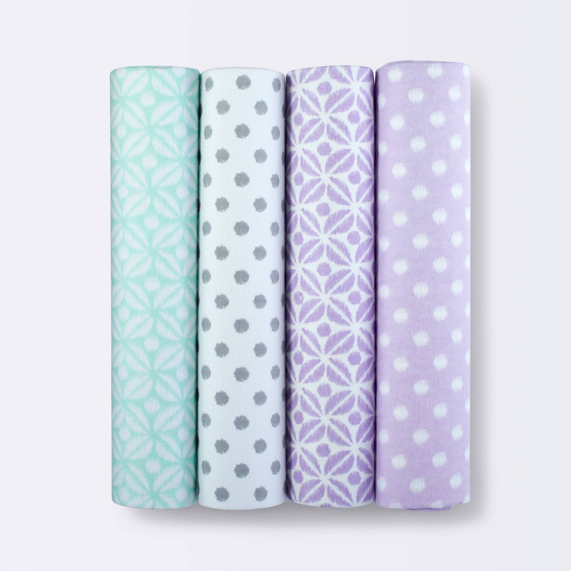 e338df37d3391fd27db6bdeba26d6a45f342d2e0ebee90cdf003e6c69144de69.jpg Flannel Baby Blankets Two by Two 4pk - Cloud Island Gray (Purple) - Image 1