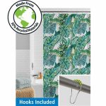 Mainstays Waterproof Watercolor Jungle 30% Recycled Peva Shower Curtain Set & Hooks - 1 Each
