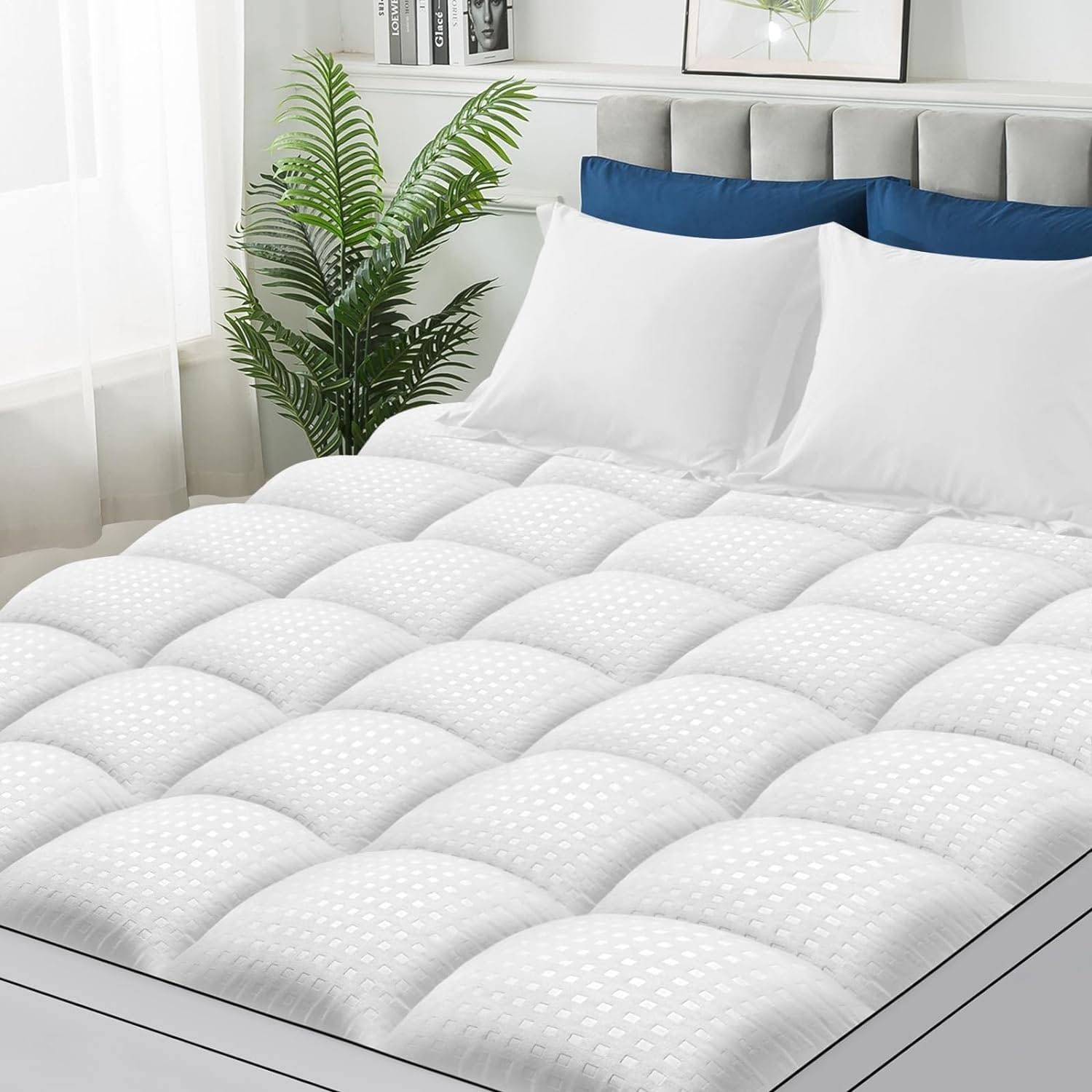 e347cdacd96d77eabf2d44c1b4cb2047b492f4ea8693fa984faebf5e36218e79.jpg Mejo Inc 800 GSM Soft and Comfortable Noiseless and Smooth Mattress Cover Full - White - Image 1