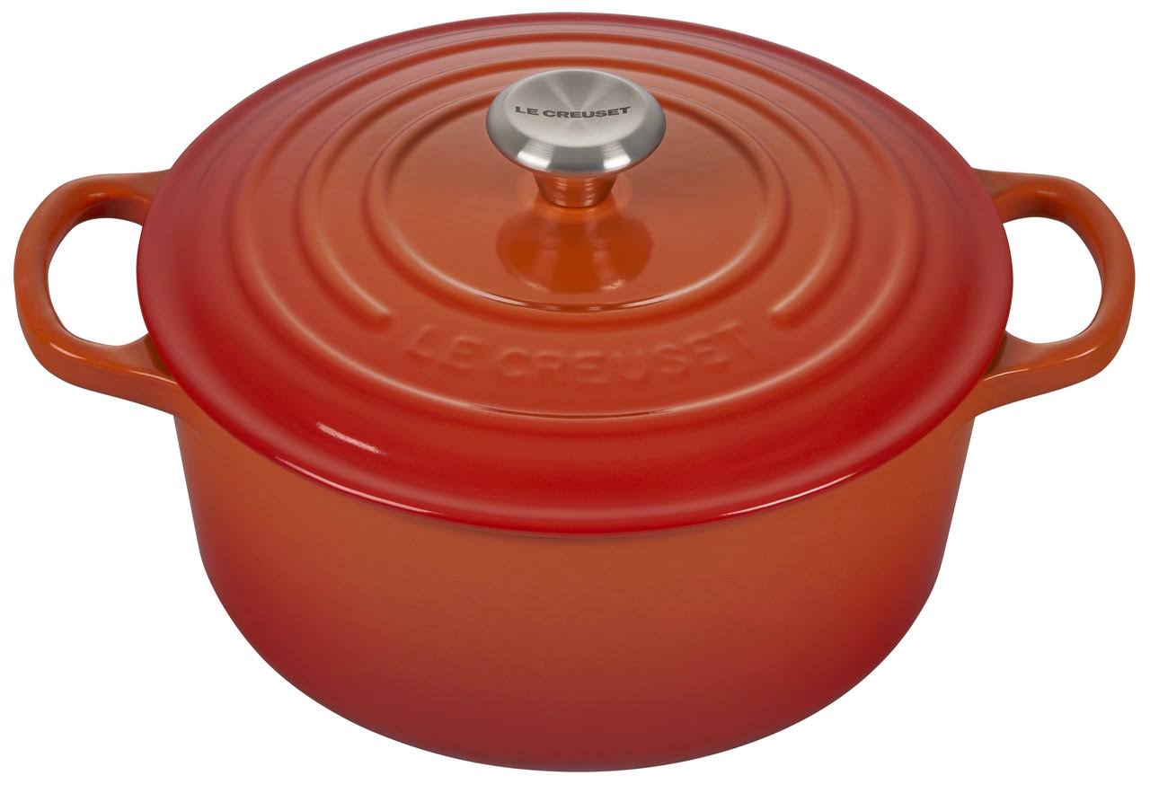 e3615f7228aa90cdf368a7c045099bbcd55d11094a1a6f81bc04d26bbdb1270d.jpg Le Creuset 2-Quart Signature Cast Iron Round Dutch Oven - Flame - Image 1