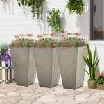 Outsunny 28" Tall Plastic Flower Pot, Set of 3, Large Outdoor & Indoor Plastic Garden Planters, for Entryway, Patio, Yard - Grey
