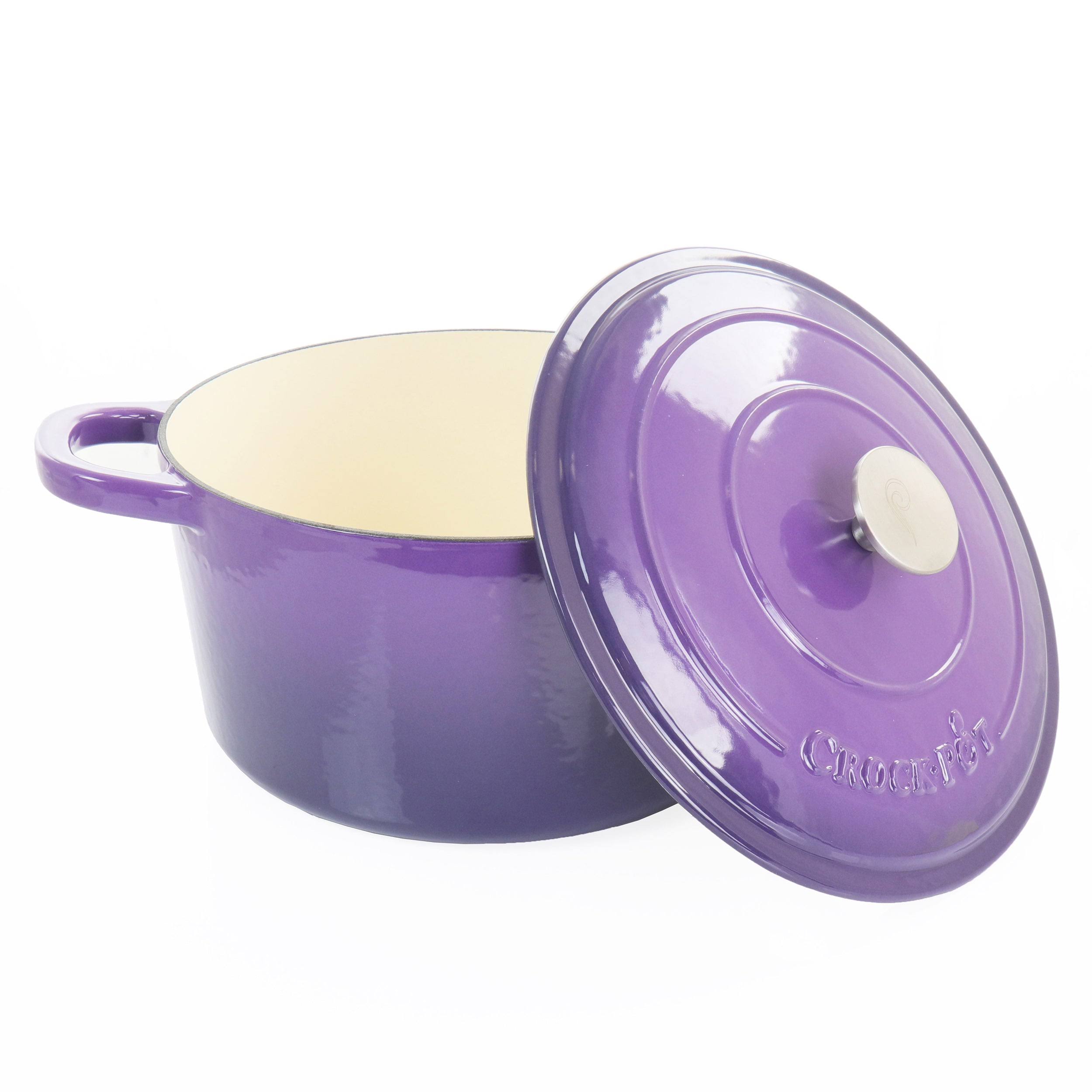 e389954a615f850fd4828f26be70b3b3ecdde006528fc2ddffa53f257ee25813.jpg Crock-pot Artisan 2 Piece 7 Quart Enameled Cast Iron Dutch Oven with Lid in Lavender - Image 1