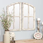 Jolene Arch Window Pane Mirrors Off - White 27" x 15" (Set of 2) by Aspire
