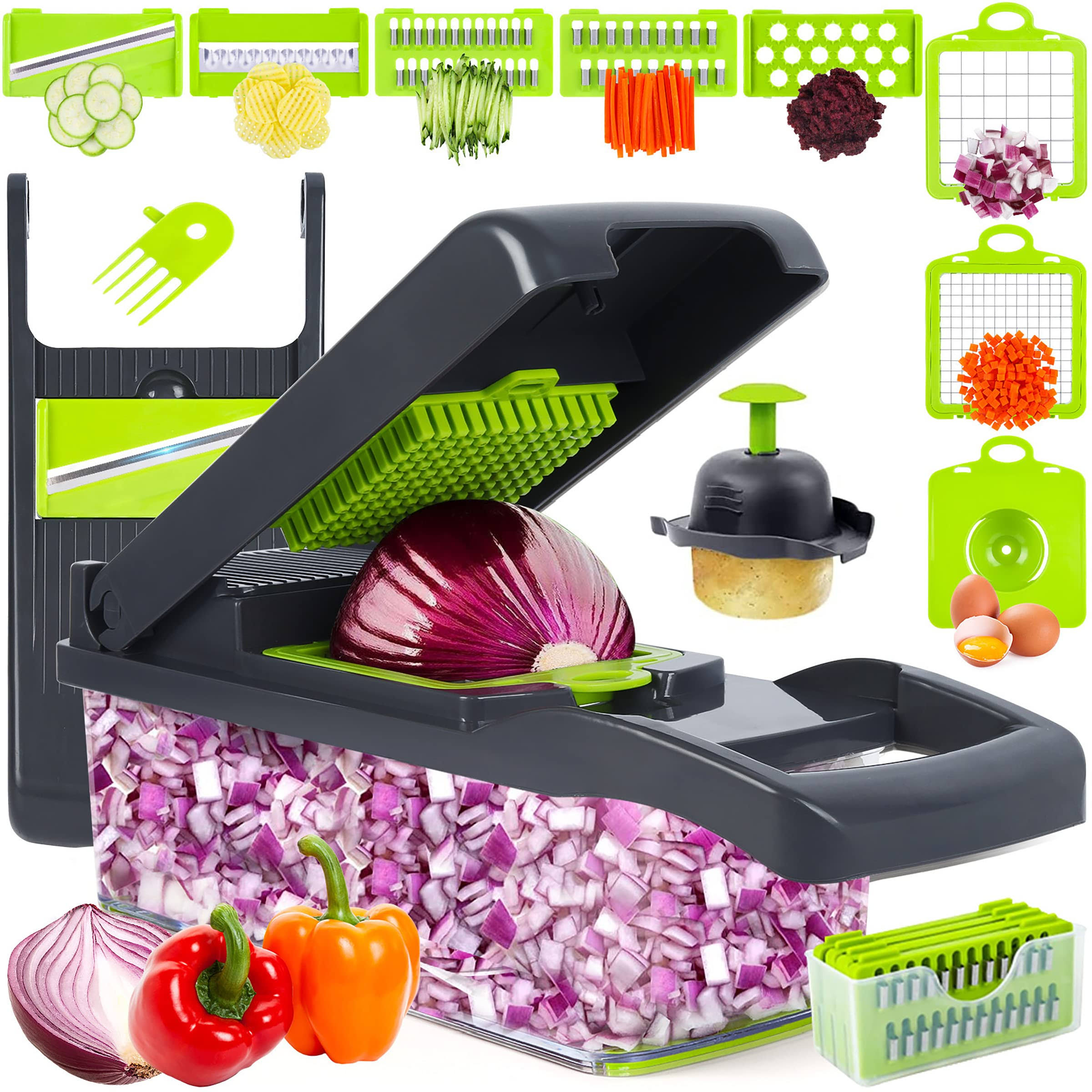 e3e02553cc5a628d0bce6dcce093a85831729ca6ddb7012a71c208d297d7d896.jpg Vegetable Chopper, Onion Chopper, Mandolin Slicer,Pro 10 in 1Professional Food Choppermultifunctional Vegetable Chopper and Slicer, Dicing Machine, Ad - Image 1