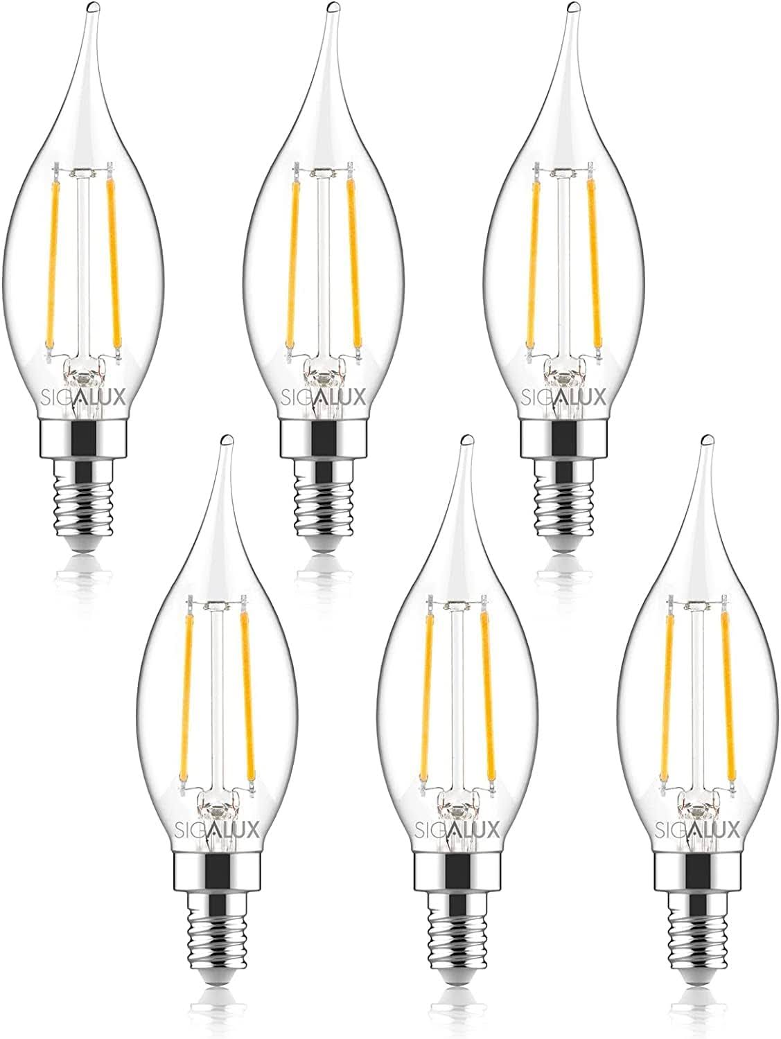 e3e87eecb297416fdaa990e9dc0c05a05734bca1ce70e37f2aa7c9f8520633e8.jpg Sigalux Candelabra LED Light Bulbs Dimmable, E12 40 Watt Chandelier Light Bulbs, CA10 Flame Tip Candle Light Bulbs, 5000K Daylight, E12 LED Bulb for - Image 1