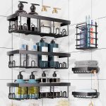 Veken Shower Caddy 6 Pack,Adhesive Bathroom Shower Organizer for Bathroom Storage&Home Decor&Kitchen,No Drilling,Large Capacity, Rustproof St