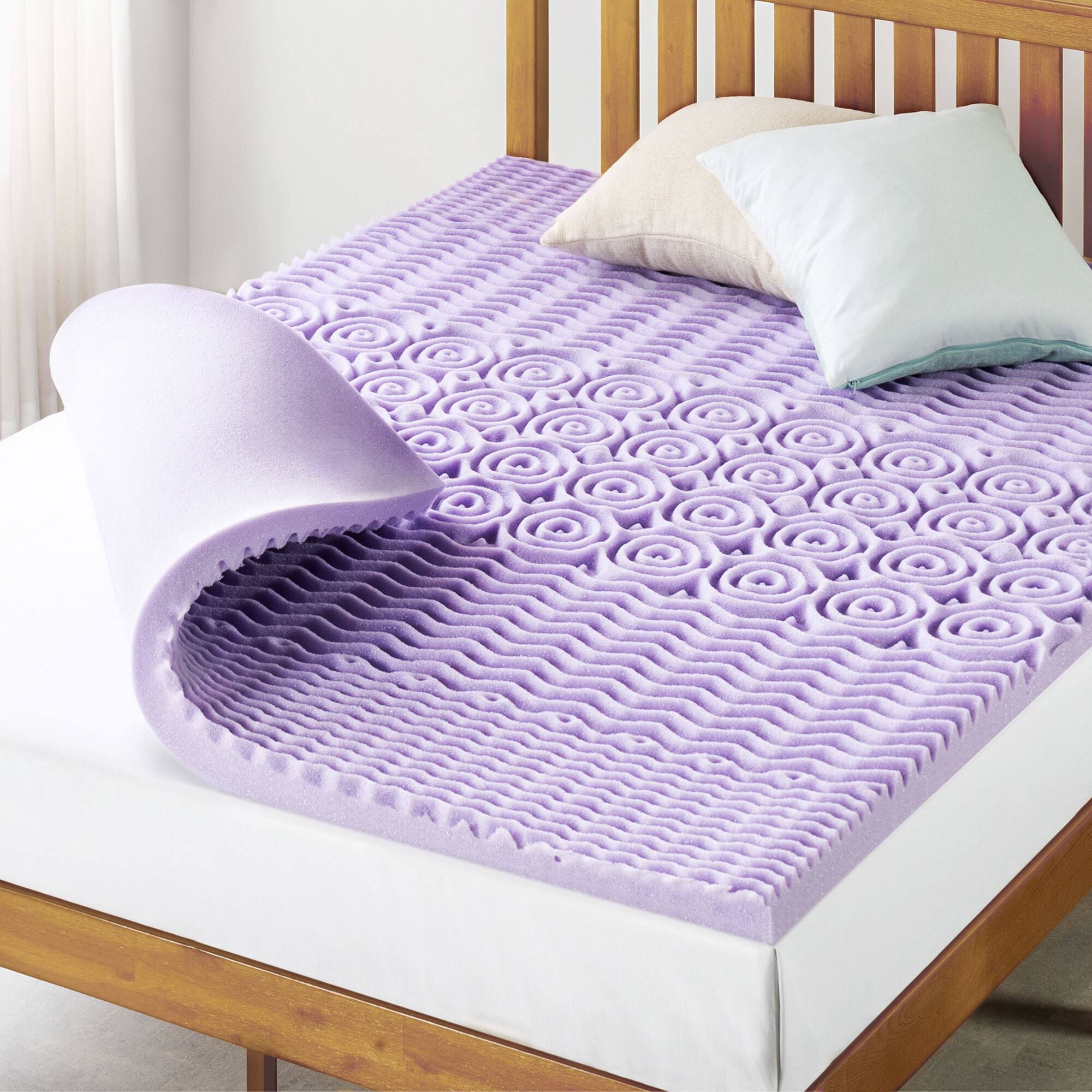 e3f009b9967176db0656eb81eddc8bc760dcf4f5bb2e1582600684220b4809e2.jpg Mellow Queen 5-Zone Memory Foam Lavender Infusion 2" Mattress Topper - Image 1
