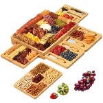 Large Charcuterie Boards Set for Cheese - Bamboo Cheese Board and Knife Set with Extra Cheese Platter, Charcuterie Board Cheeseboard Cheese Plate